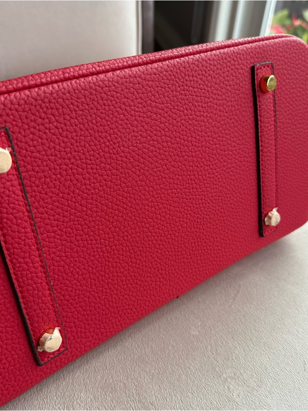 Red Structured Top Handle Bag | Gold Hardware | Statement Classic Style - Picture 4 of 13